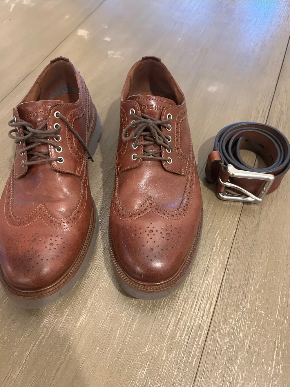 Men's Cole Haan - Brown Leather Wingtip Dress Shoes & coordinating belt